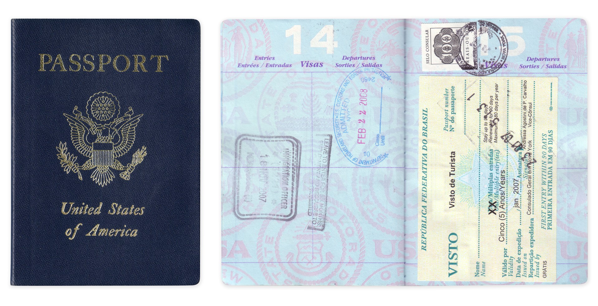 US passport with travel visas